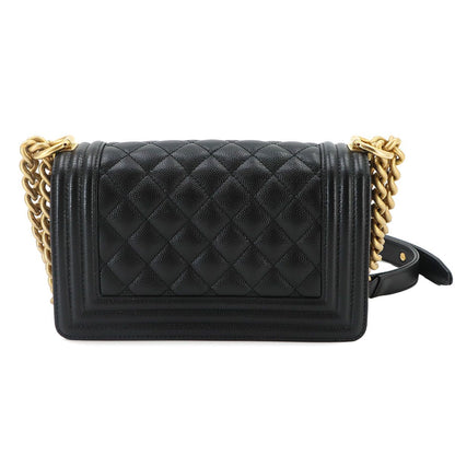 Chanel Boy Small Chain Shoulder Bag Caviar Leather Black Gold — view 2