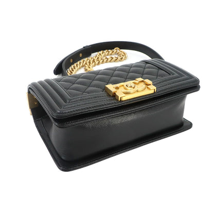Chanel Boy Small Chain Shoulder Bag Caviar Leather Black Gold — view 4