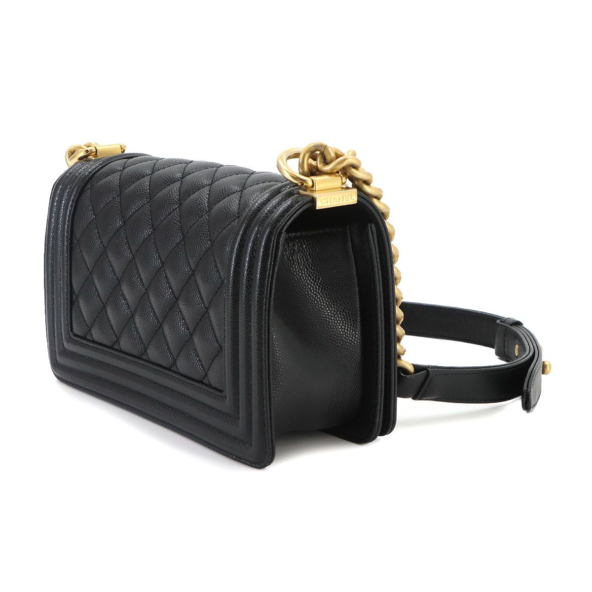 Chanel Boy Small Chain Shoulder Bag Caviar Leather Black Gold — view 3