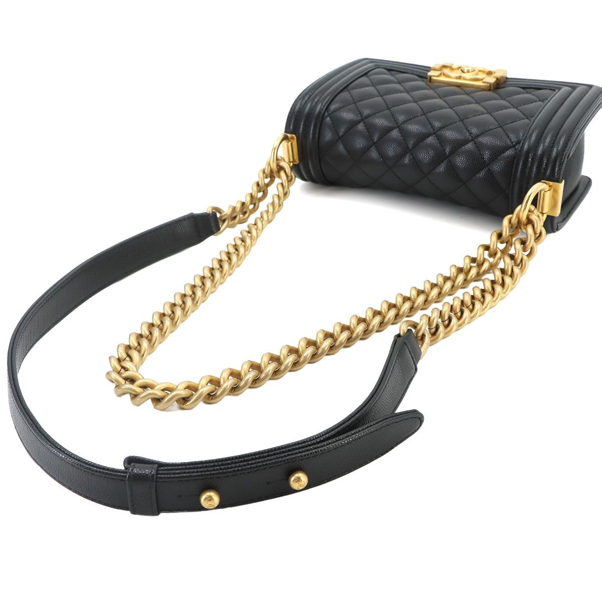 Chanel Boy Small Chain Shoulder Bag Caviar Leather Black Gold — view 5
