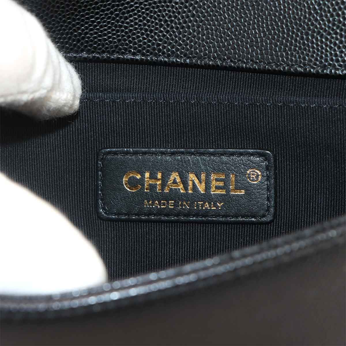 Chanel Boy Small Chain Shoulder Bag Caviar Leather Black Gold — view 7