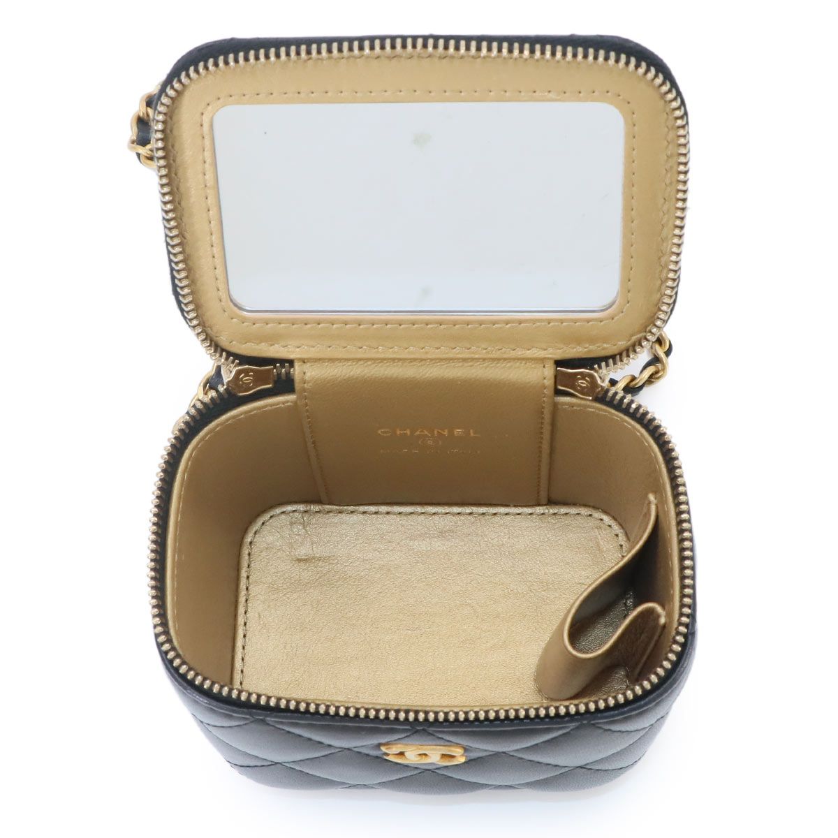 Chanel Quilted Mini Vanity Chain Shoulder Bag Lambskin Black Gold — view 6
