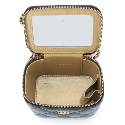 Chanel Quilted Mini Vanity Chain Shoulder Bag Lambskin Black Gold — view 6