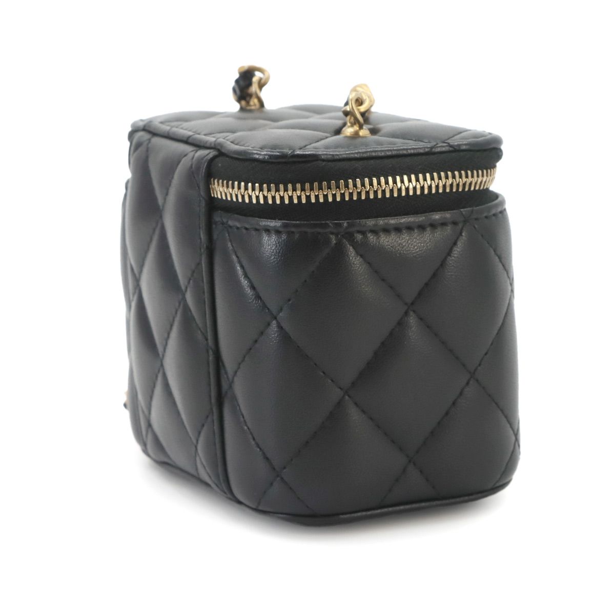 Chanel Quilted Mini Vanity Chain Shoulder Bag Lambskin Black Gold — view 3