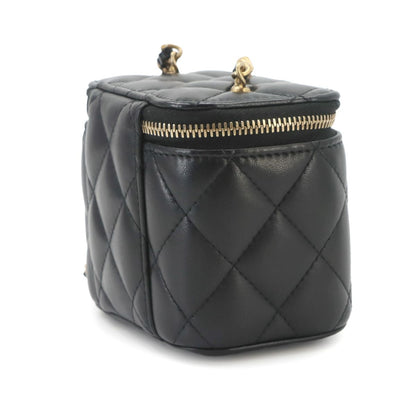 Chanel Quilted Mini Vanity Chain Shoulder Bag Lambskin Black Gold — view 3