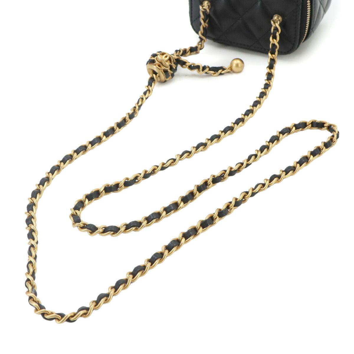 Chanel Quilted Mini Vanity Chain Shoulder Bag Lambskin Black Gold — view 5