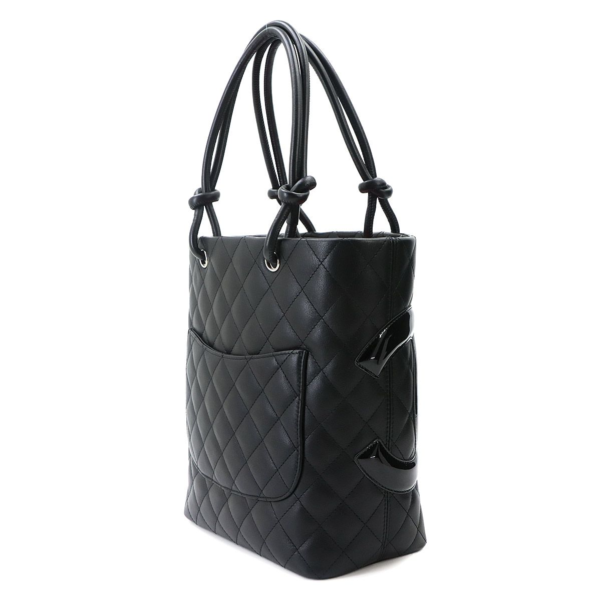 Chanel Cambon Line Tote Leather Enamel Black Silver — view 4