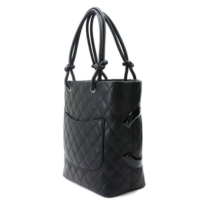 Chanel Cambon Line Tote Leather Enamel Black Silver — view 4