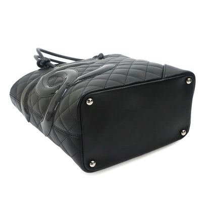 Chanel Cambon Line Tote Leather Enamel Black Silver — view 5