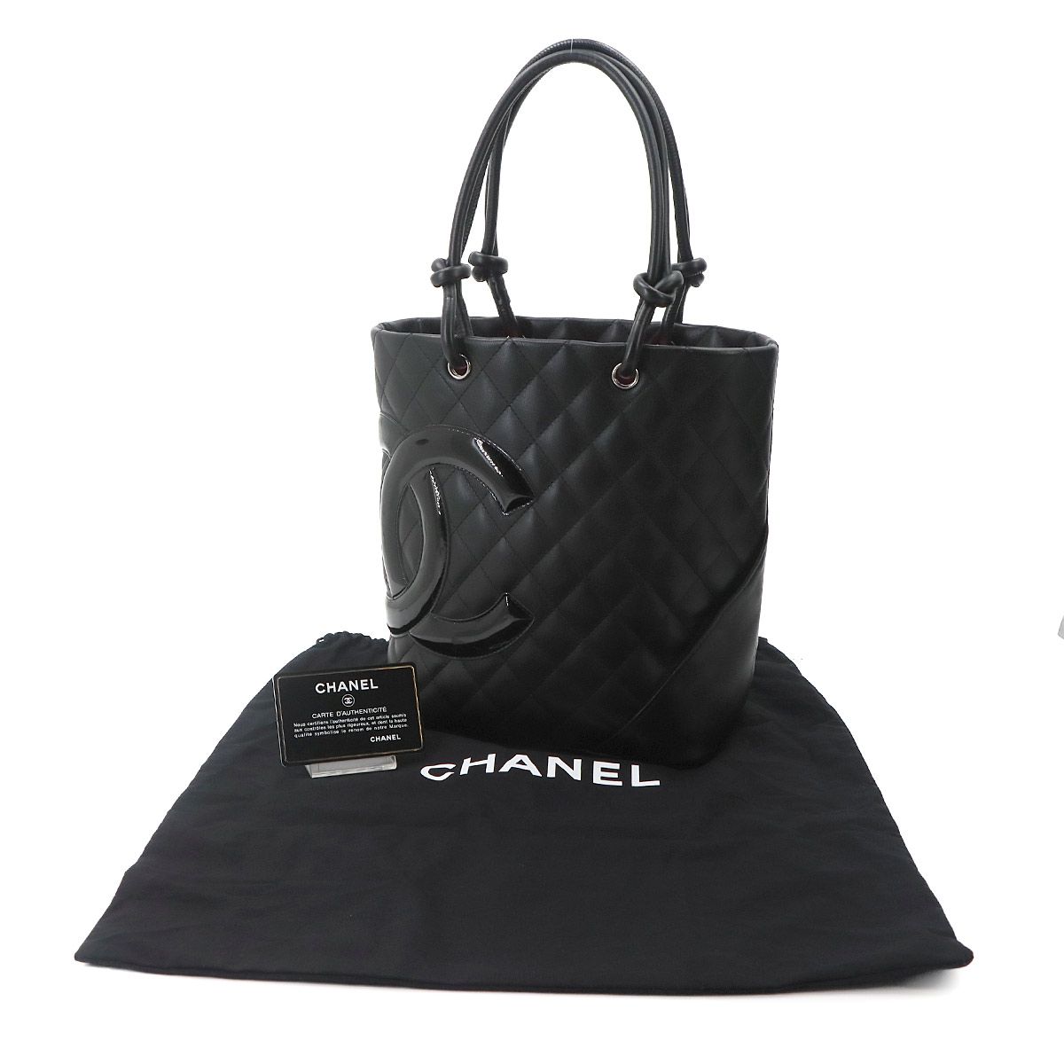 Chanel Cambon Line Tote Leather Enamel Black Silver — view 2