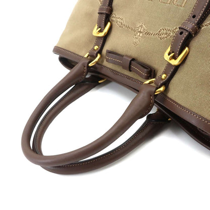 Prada Logo Jacquard Ribbon 2-Way Bag Canvas Leather Beige Brown — view 5