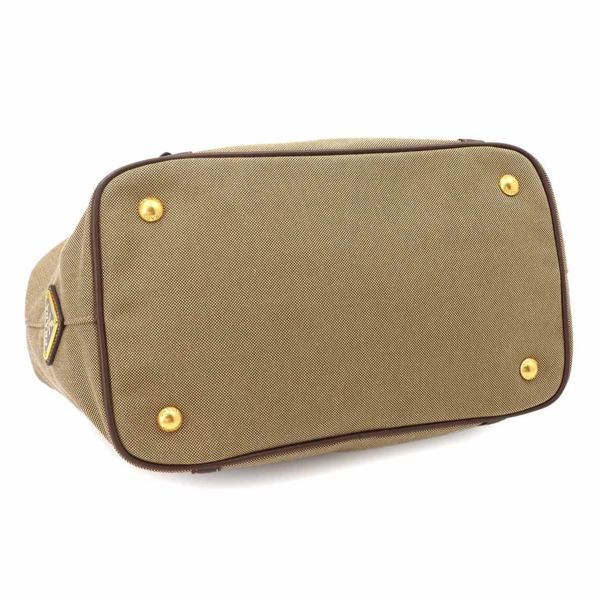 Prada Logo Jacquard Ribbon 2-Way Bag Canvas Leather Beige Brown — view 4