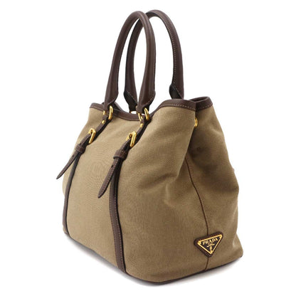 Prada Logo Jacquard Ribbon 2-Way Bag Canvas Leather Beige Brown — view 3