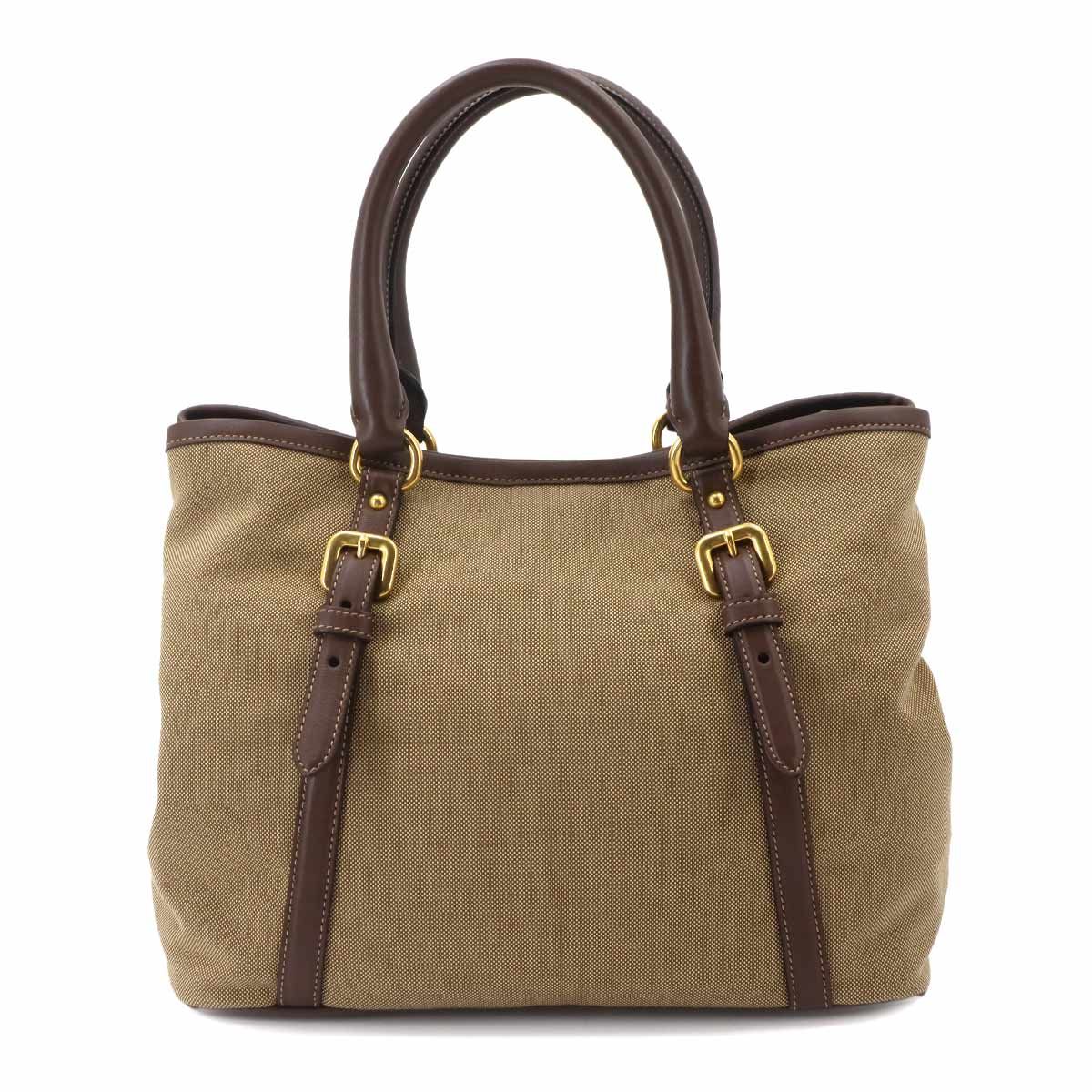 Prada Logo Jacquard Ribbon 2-Way Bag Canvas Leather Beige Brown — view 2
