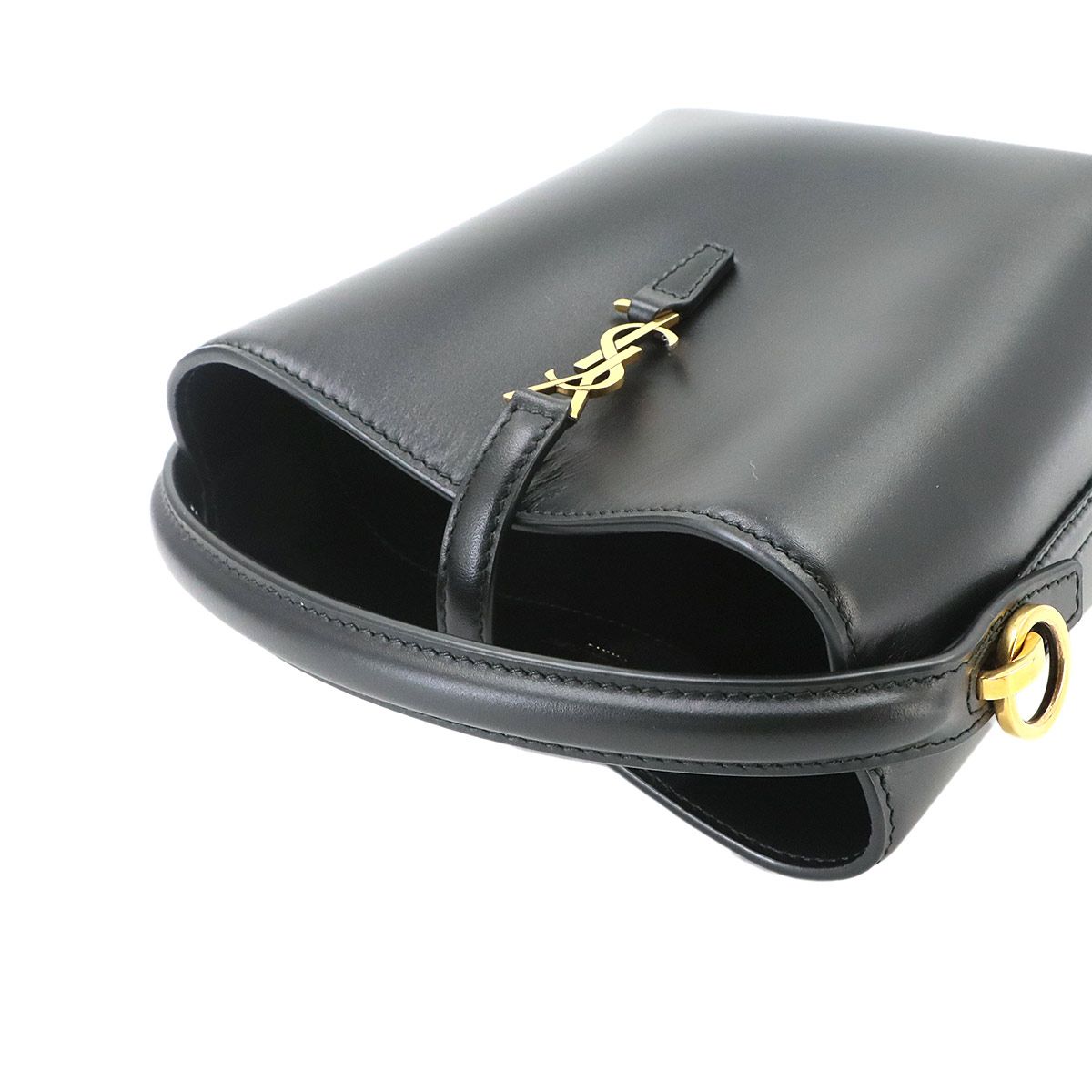 Saint Laurent Mini 2-Way Shoulder Hand Bag Leather Black Gold — view 5
