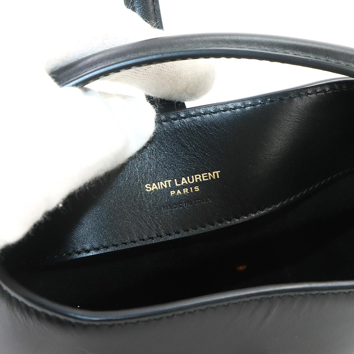 Saint Laurent Mini 2-Way Shoulder Hand Bag Leather Black Gold — view 7