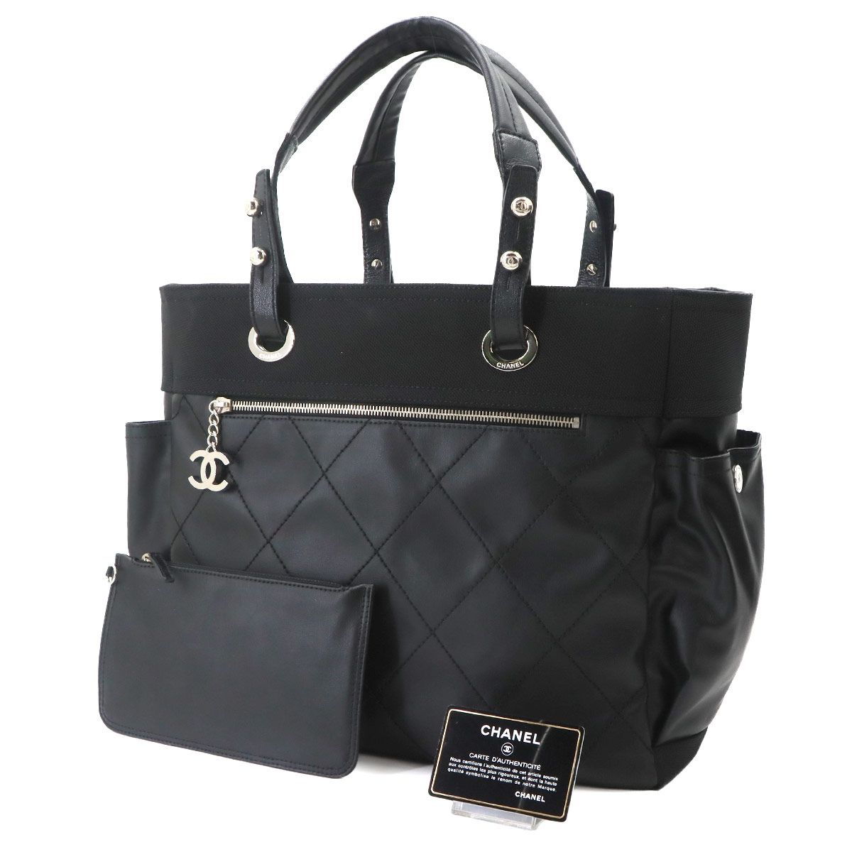 Chanel Paris Biarritz GM Tote Nylon Leather Black — view 2