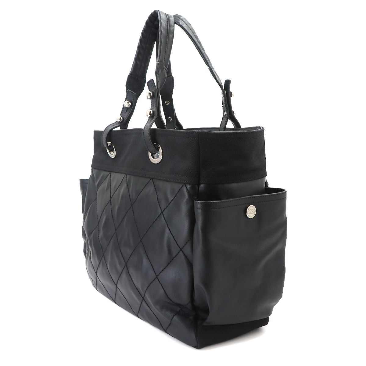 Chanel Paris Biarritz GM Tote Nylon Leather Black — view 3