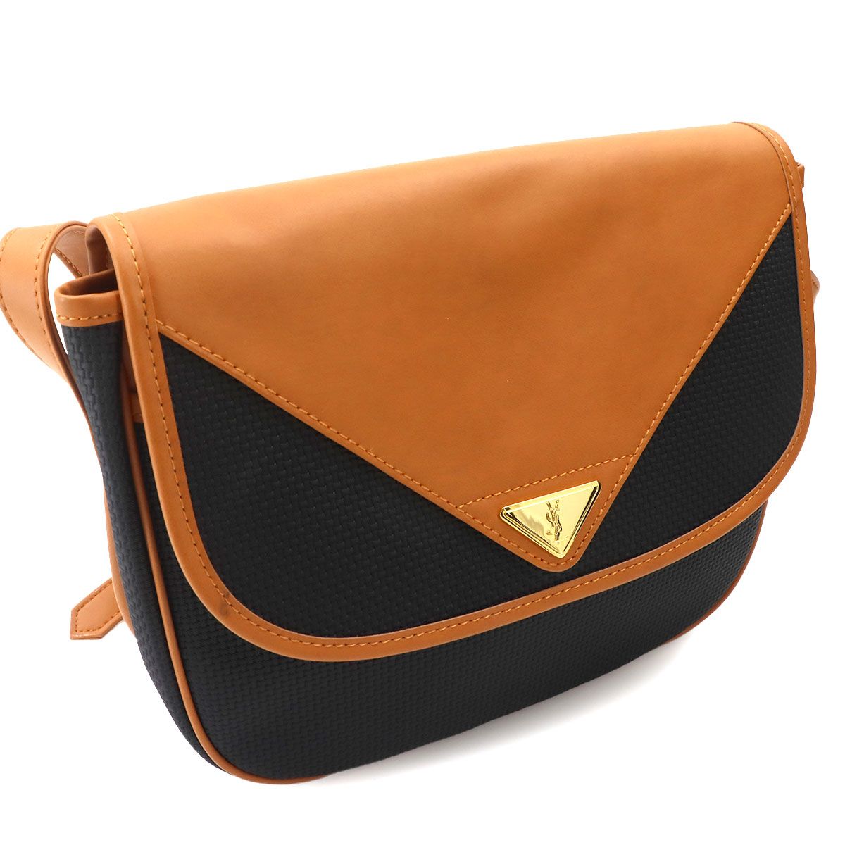 Saint Laurent Shoulder Bag Leather Black Brown Gold Vintage — view 8