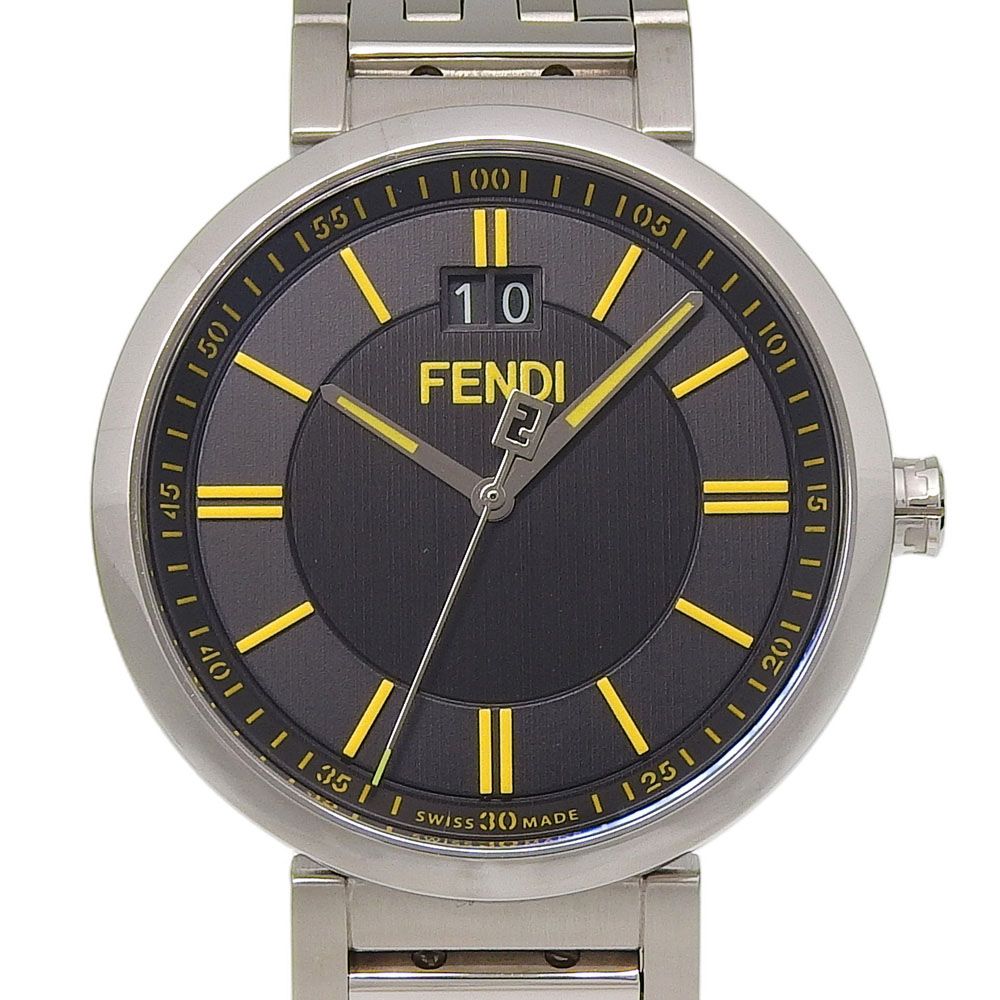 Fendi Forever Date Stainless Steel Quartz Analog Display Black Dial Watch