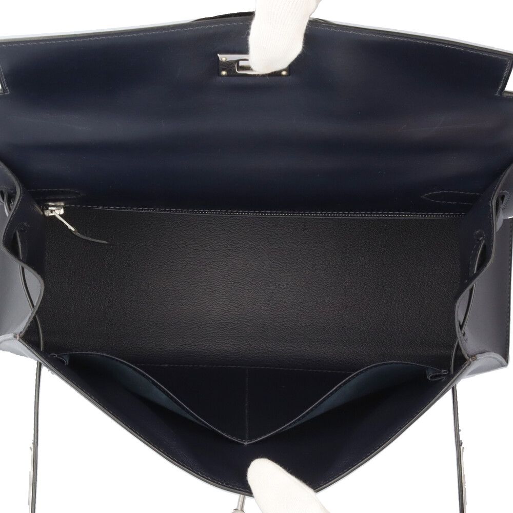 Hermes Kelly 32 Shoulder Bag Box Calf Navy Second — view 6