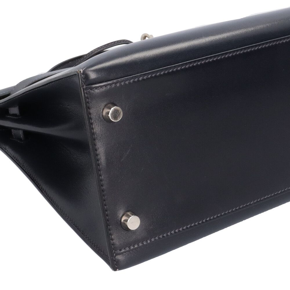 Hermes Kelly 32 Shoulder Bag Box Calf Navy Second — view 7