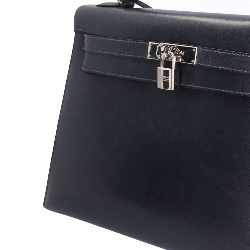 Hermes Kelly 32 Shoulder Bag Box Calf Navy Second — view 8