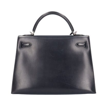 Hermes Kelly 32 Shoulder Bag Box Calf Navy Second — view 3