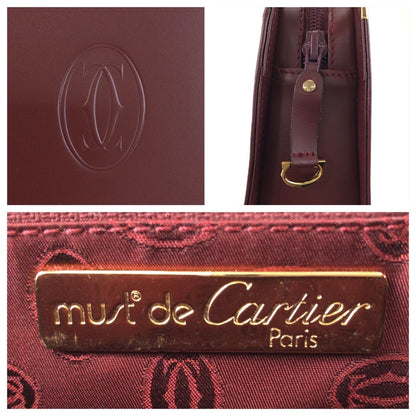 Cartier Must Line Winered Bordeaux Gold Leather Clutch Secondbag — view 4