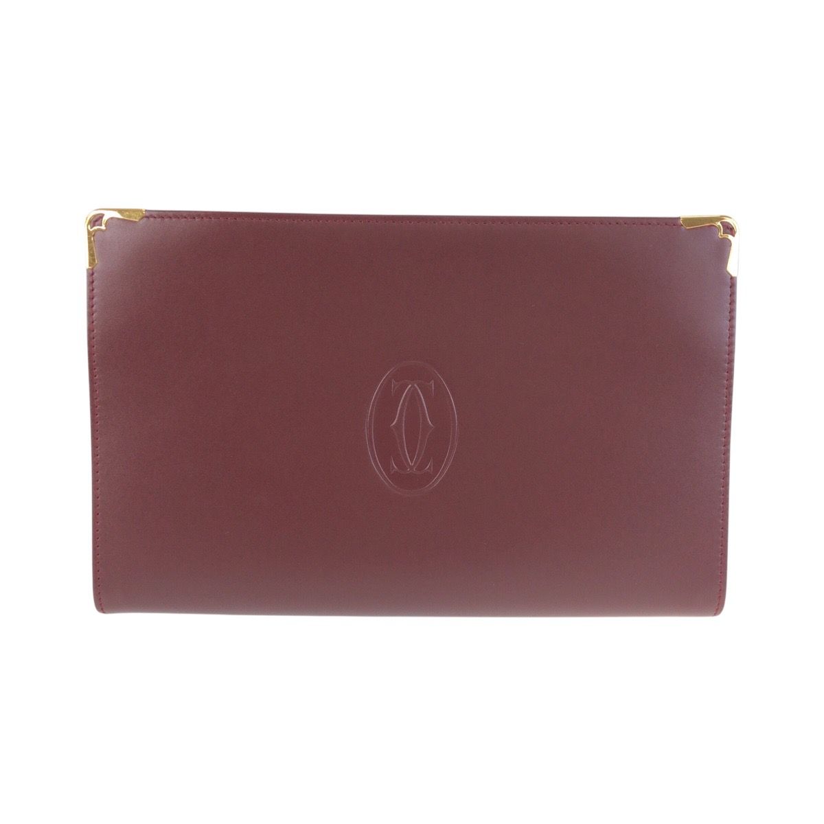 Cartier Must Line Winered Bordeaux Gold Leather Clutch Secondbag