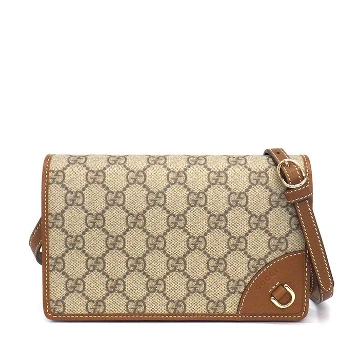 Gucci Shoulder Bag GG Emblem Wallet Beige Supremecanvas Leather