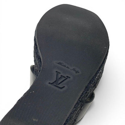 Louis Vuitton Line Sandals Leather Fabric Black LV Logo Strap — view 8