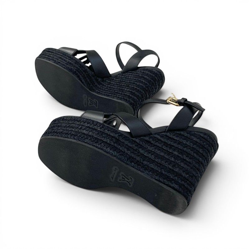 Louis Vuitton Line Sandals Leather Fabric Black LV Logo Strap — view 6