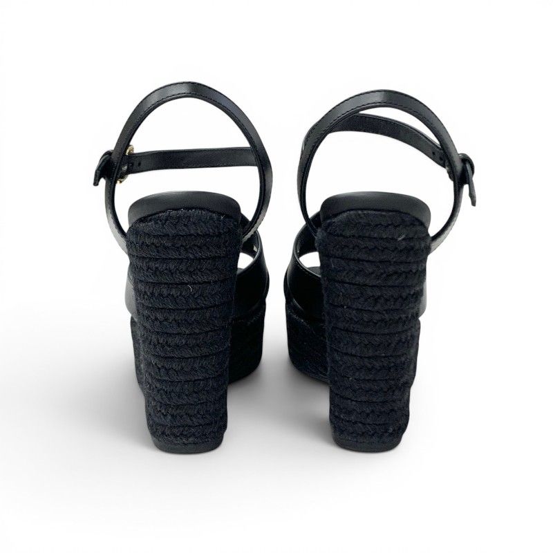 Louis Vuitton Line Sandals Leather Fabric Black LV Logo Strap — view 5