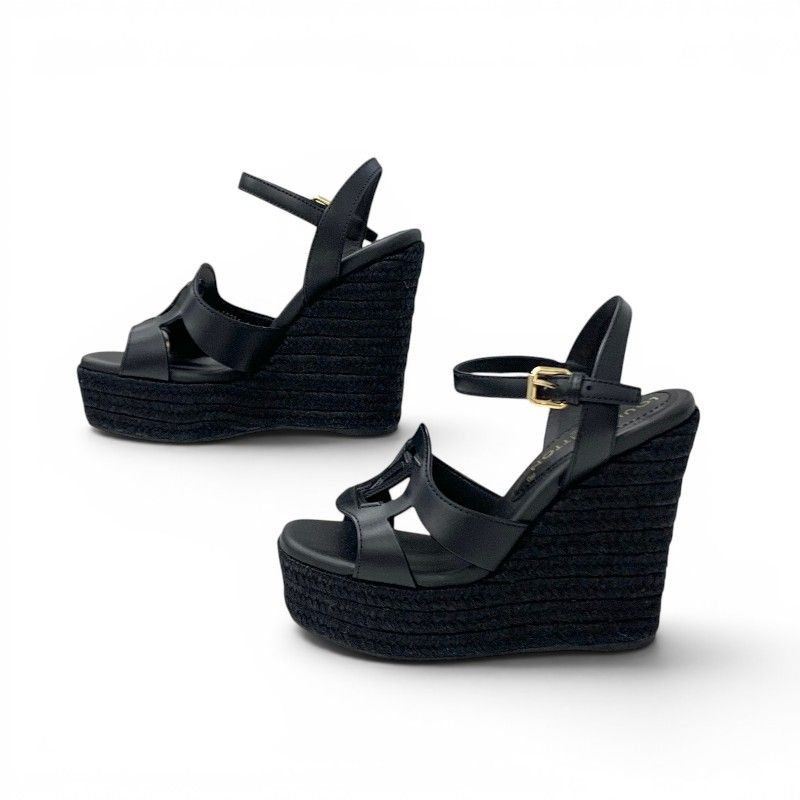 Louis Vuitton Line Sandals Leather Fabric Black LV Logo Strap — view 3