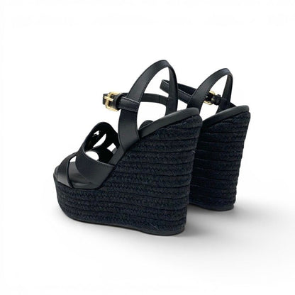 Louis Vuitton Line Sandals Leather Fabric Black LV Logo Strap — view 4