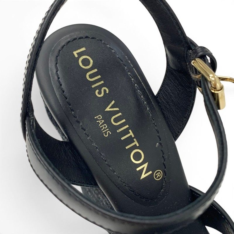 Louis Vuitton Line Sandals Leather Fabric Black LV Logo Strap — view 7