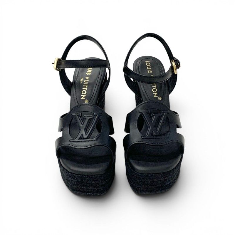 Louis Vuitton Line Sandals Leather Fabric Black LV Logo Strap — view 2