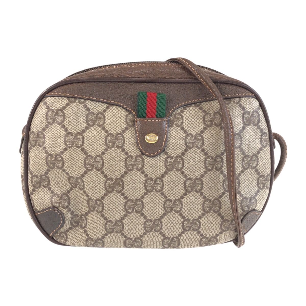 Gucci Vintage Sherry Line Beige Brown GG Supremecanvas Shoulder Bag Pochette