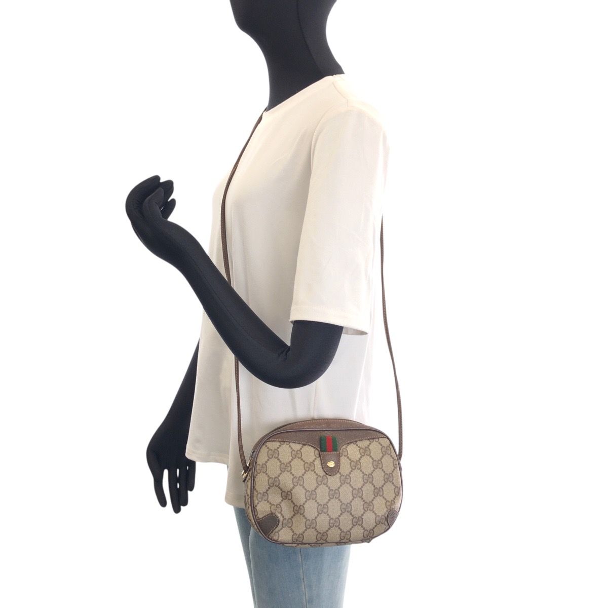 Gucci Vintage Sherry Line Beige Brown GG Supremecanvas Shoulder Bag Pochette — view 6