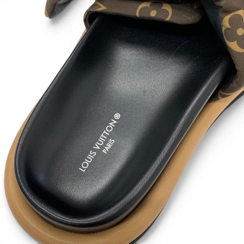 Louis Vuitton Line Monogram Sandals Nylon Leather Brown Black Logo — view 7