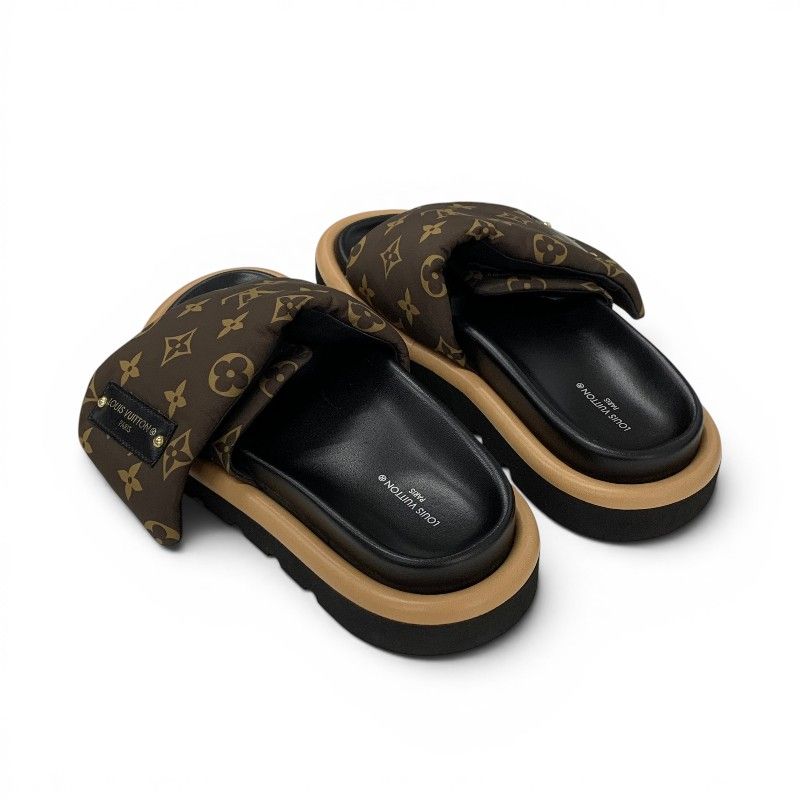 Louis Vuitton Line Monogram Sandals Nylon Leather Brown Black Logo — view 4