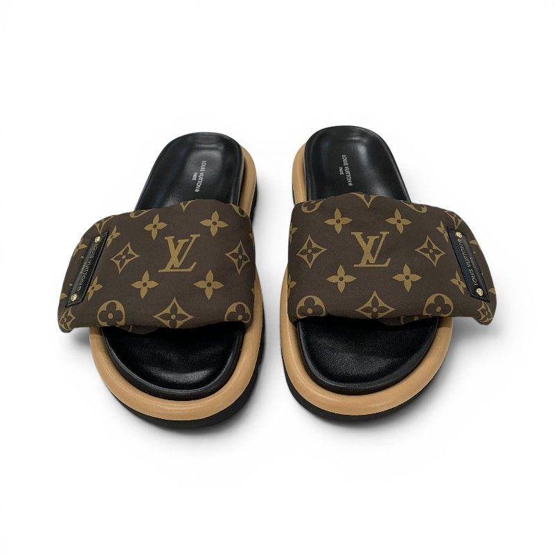 Louis Vuitton Line Monogram Sandals Nylon Leather Brown Black Logo — view 2