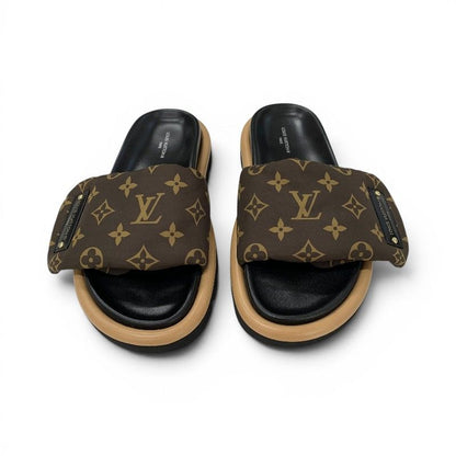 Louis Vuitton Line Monogram Sandals Nylon Leather Brown Black Logo — view 2