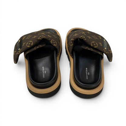Louis Vuitton Line Monogram Sandals Nylon Leather Brown Black Logo — view 5