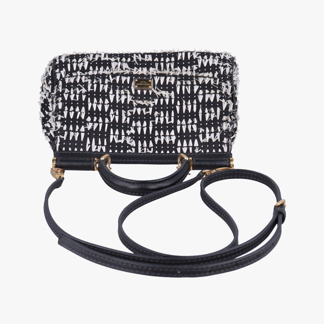 Dolce & Gabbana Sicily Black White Canvas Leather Shoulder — view 8