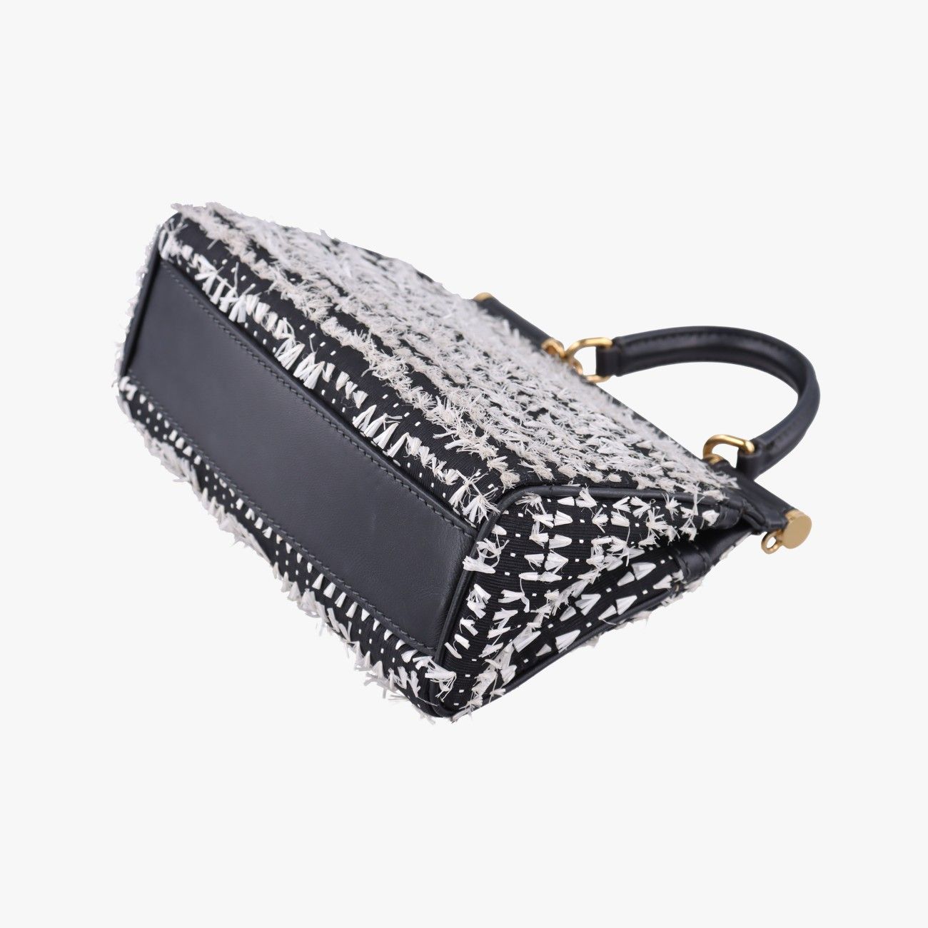 Dolce & Gabbana Sicily Black White Canvas Leather Shoulder — view 6