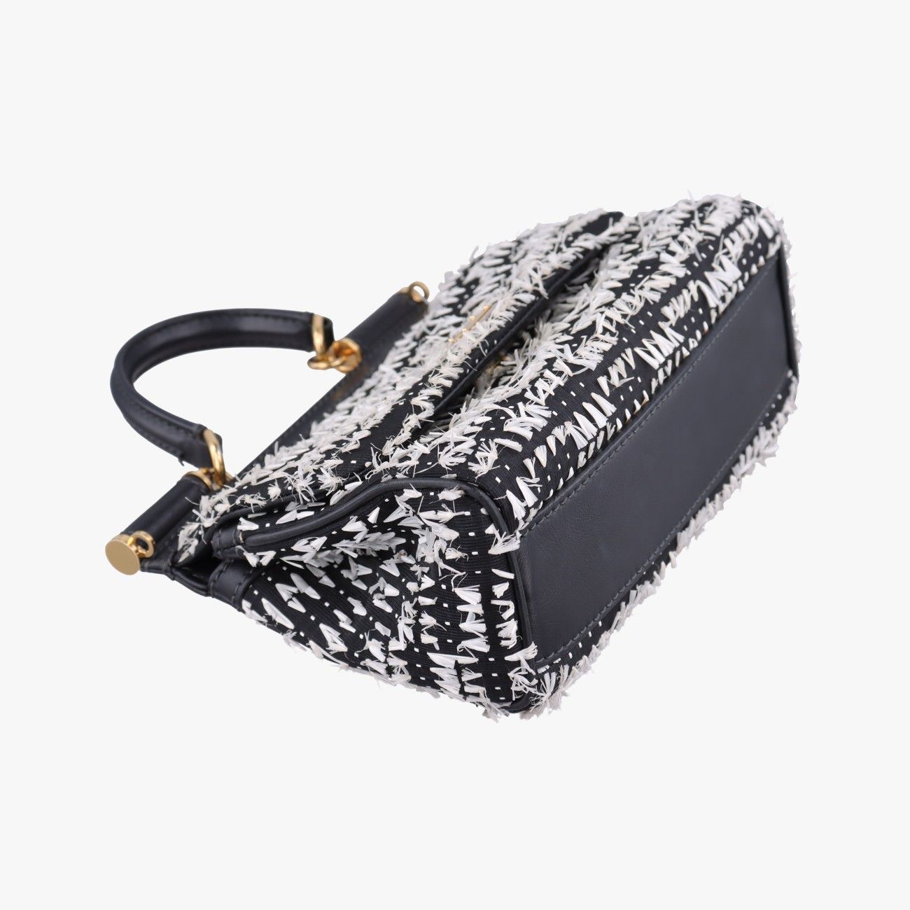 Dolce & Gabbana Sicily Black White Canvas Leather Shoulder — view 5