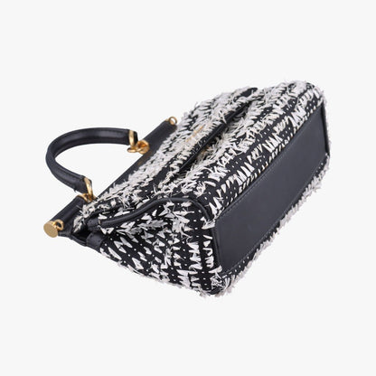 Dolce & Gabbana Sicily Black White Canvas Leather Shoulder — view 5