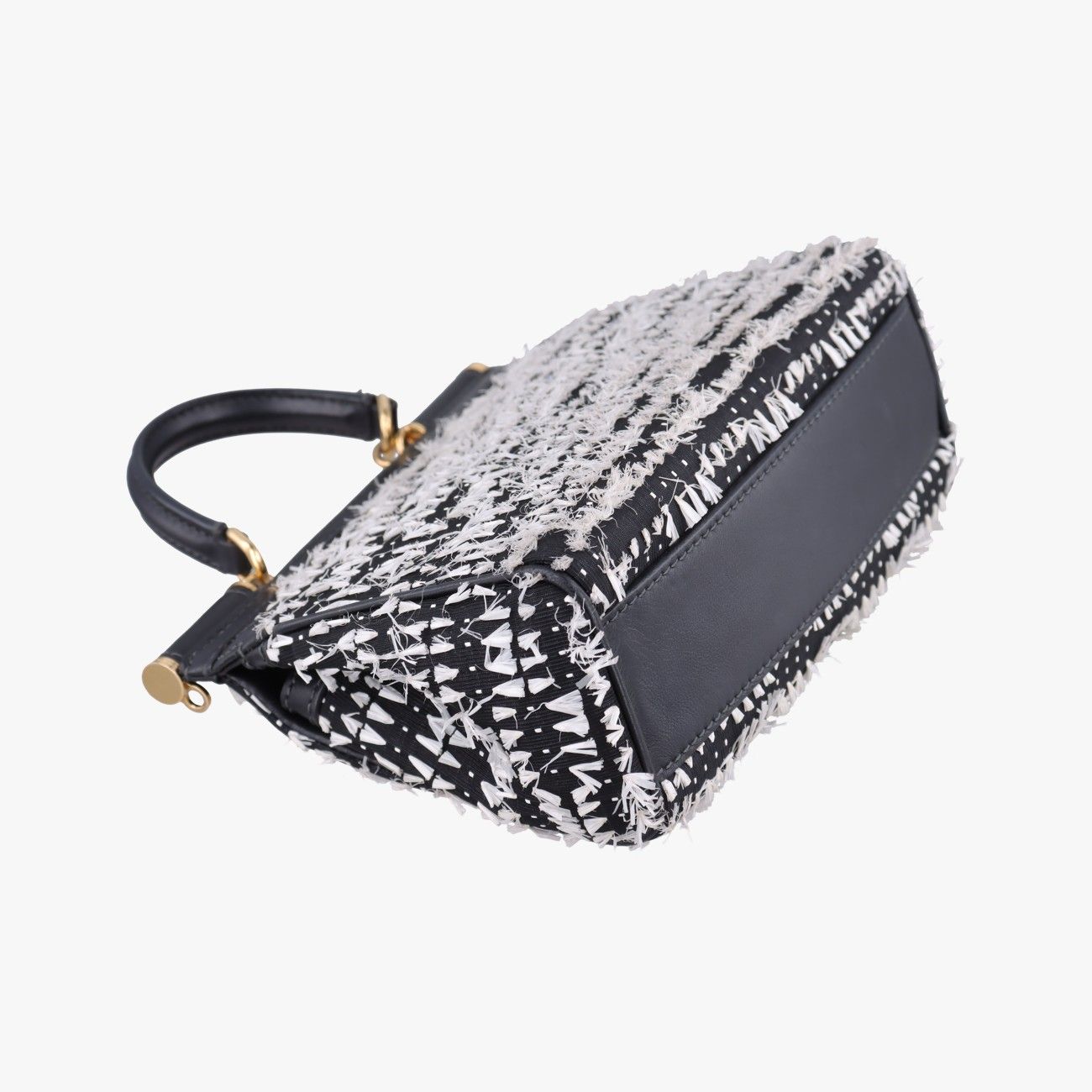 Dolce & Gabbana Sicily Black White Canvas Leather Shoulder — view 7